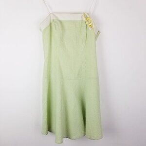 Vtg ABS Dress 10 Seersucker Strapless‎ Dropped Waist Cottagecore Green 90s
